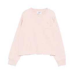 star girl's crewneck crop sweatshirt raw cut hem blend cotton fleece with patch and embroidery