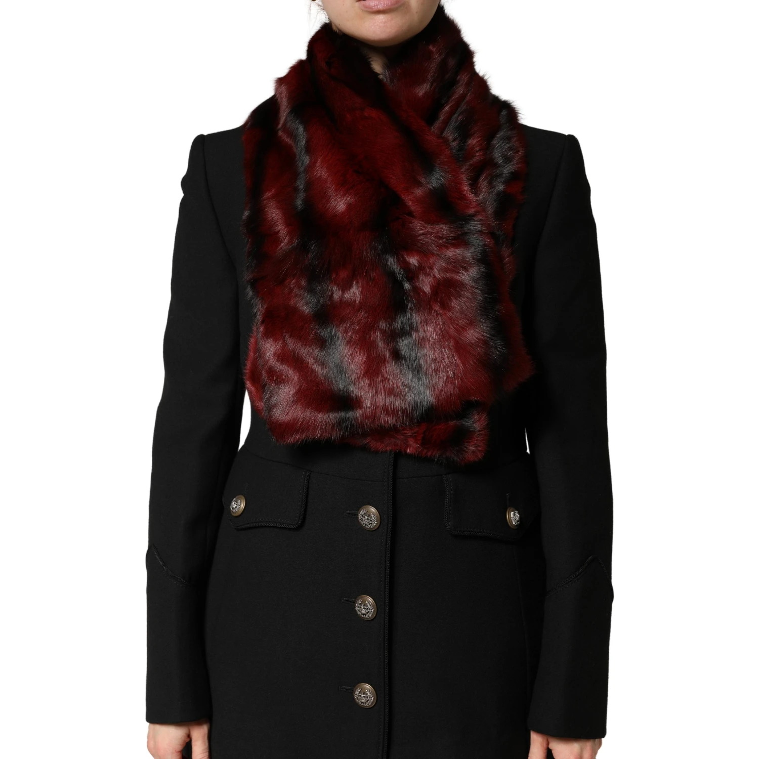 Black Red Stripe Fur Shawl Neck Wrap Scarf