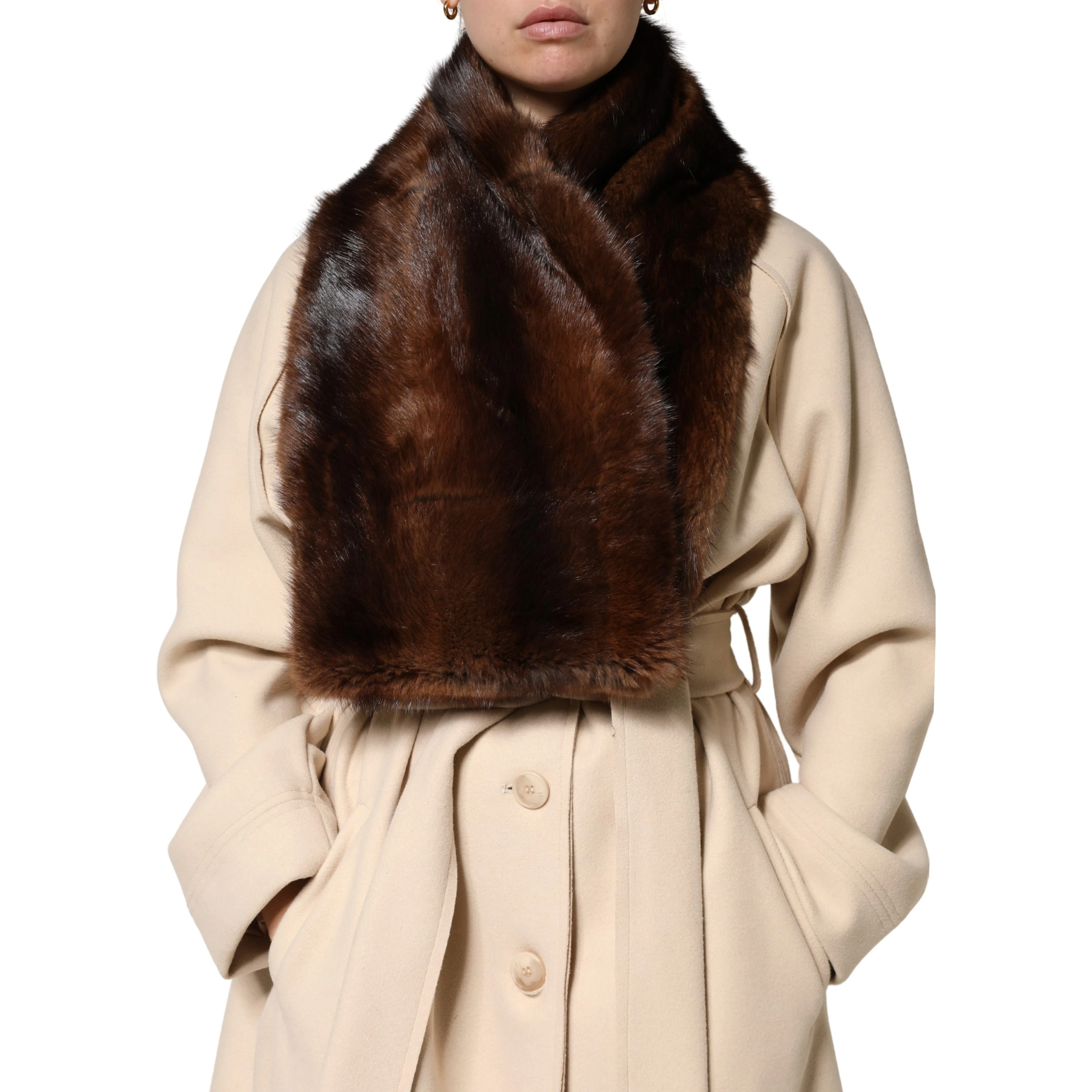 Black Brown Stripe Fur Shawl Wrap Scarf