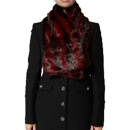 Black Red Stripe Fur Shawl Neck Wrap Scarf
