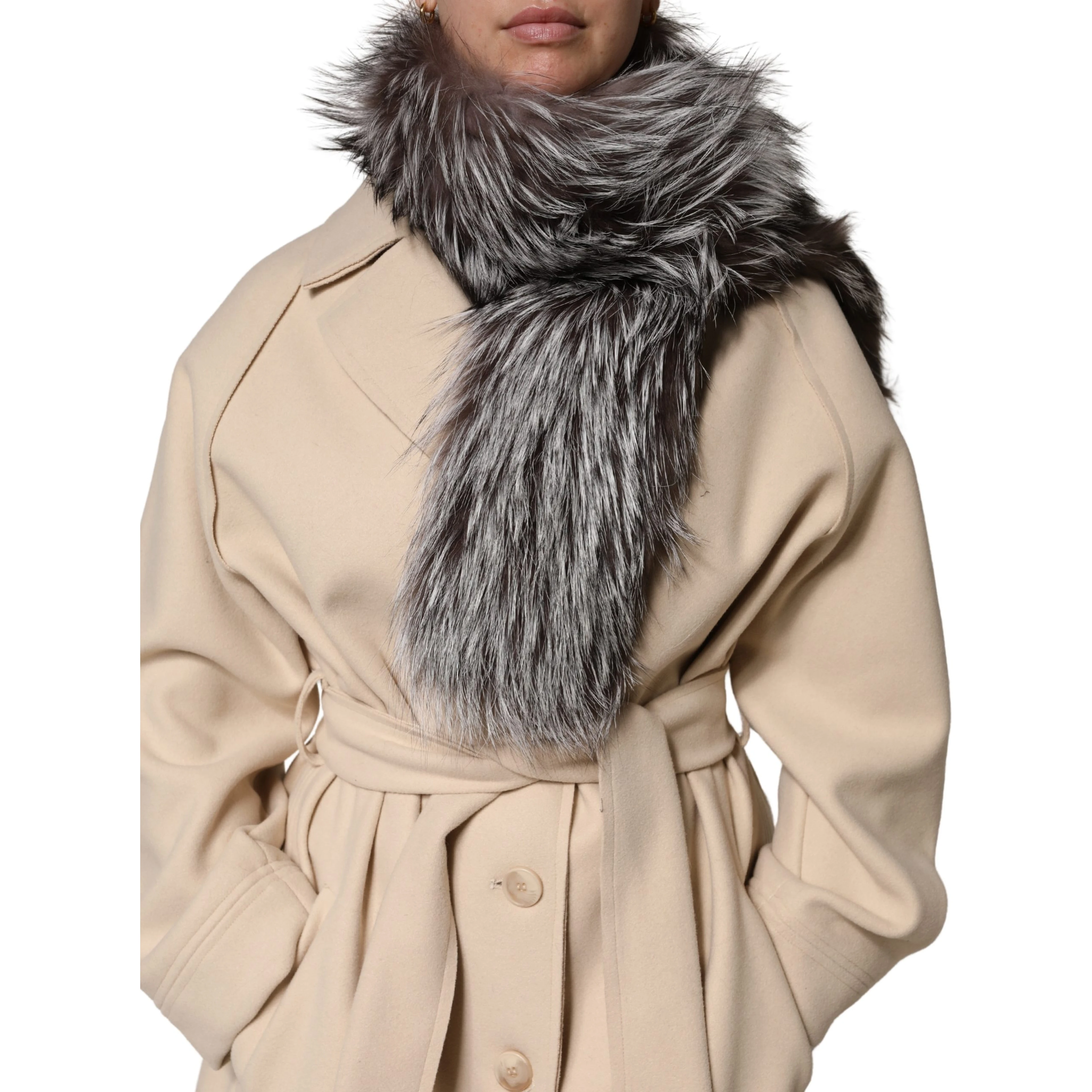 Gray Fox Fur Neck Wrap Warmer Winter Scarf