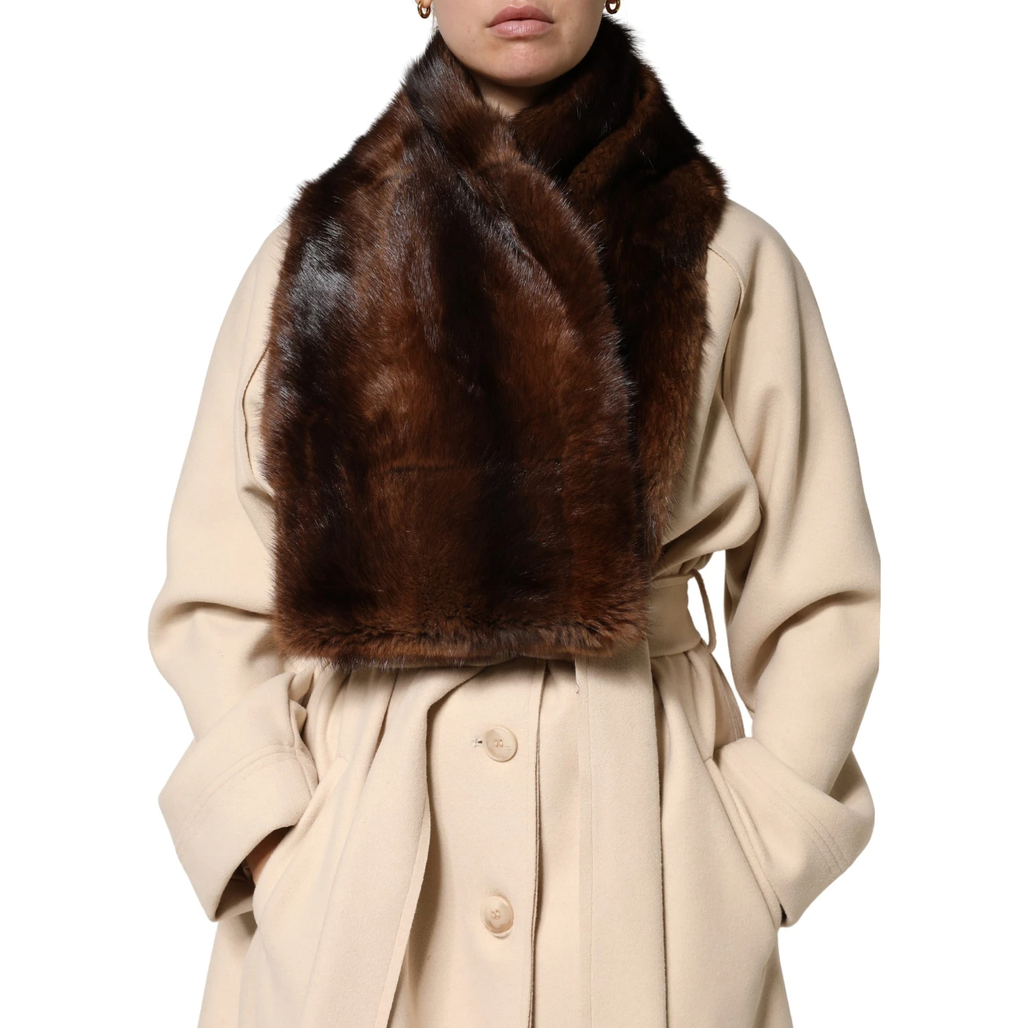 Black Brown Stripe Fur Shawl Wrap Scarf