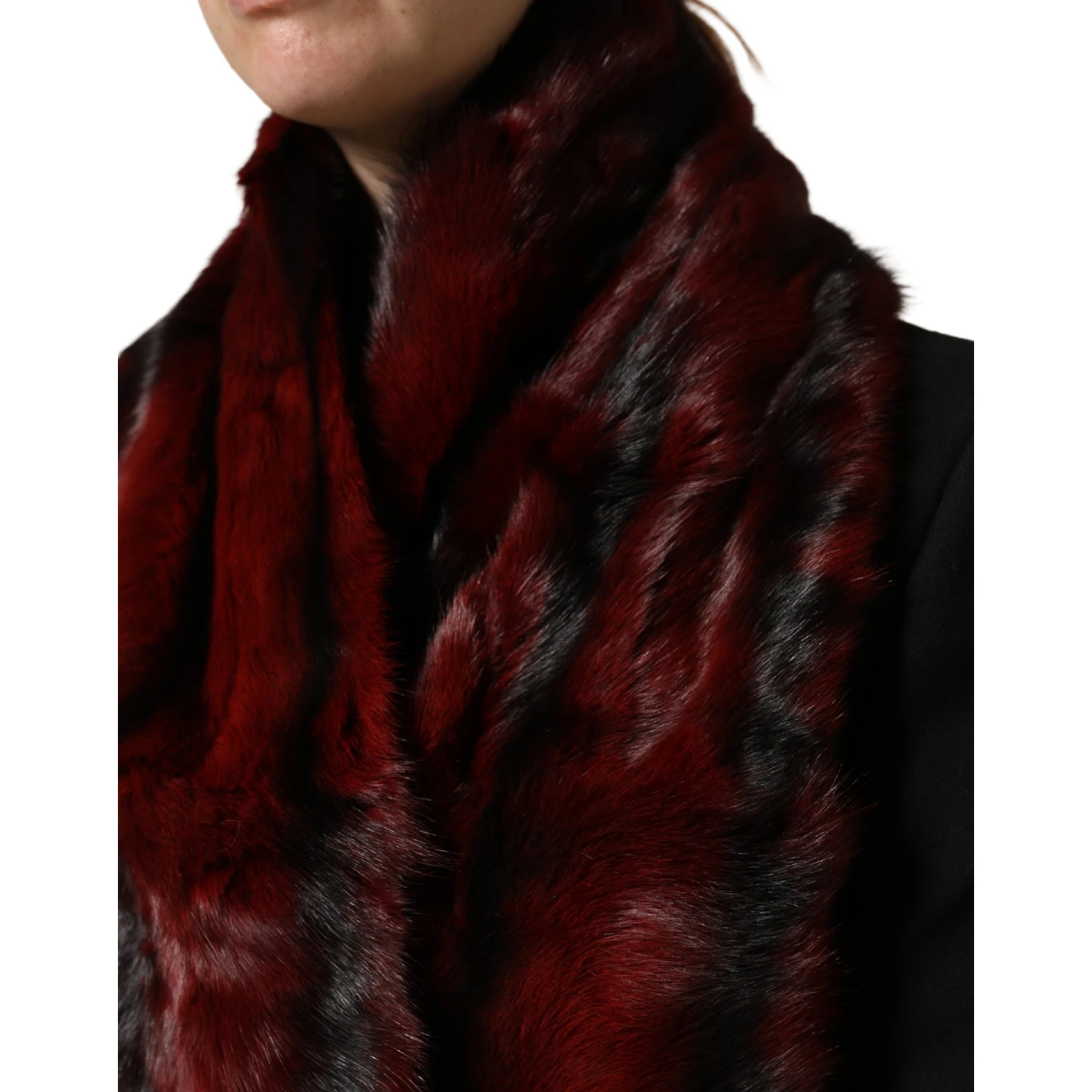 Black Red Stripe Fur Shawl Neck Wrap Scarf