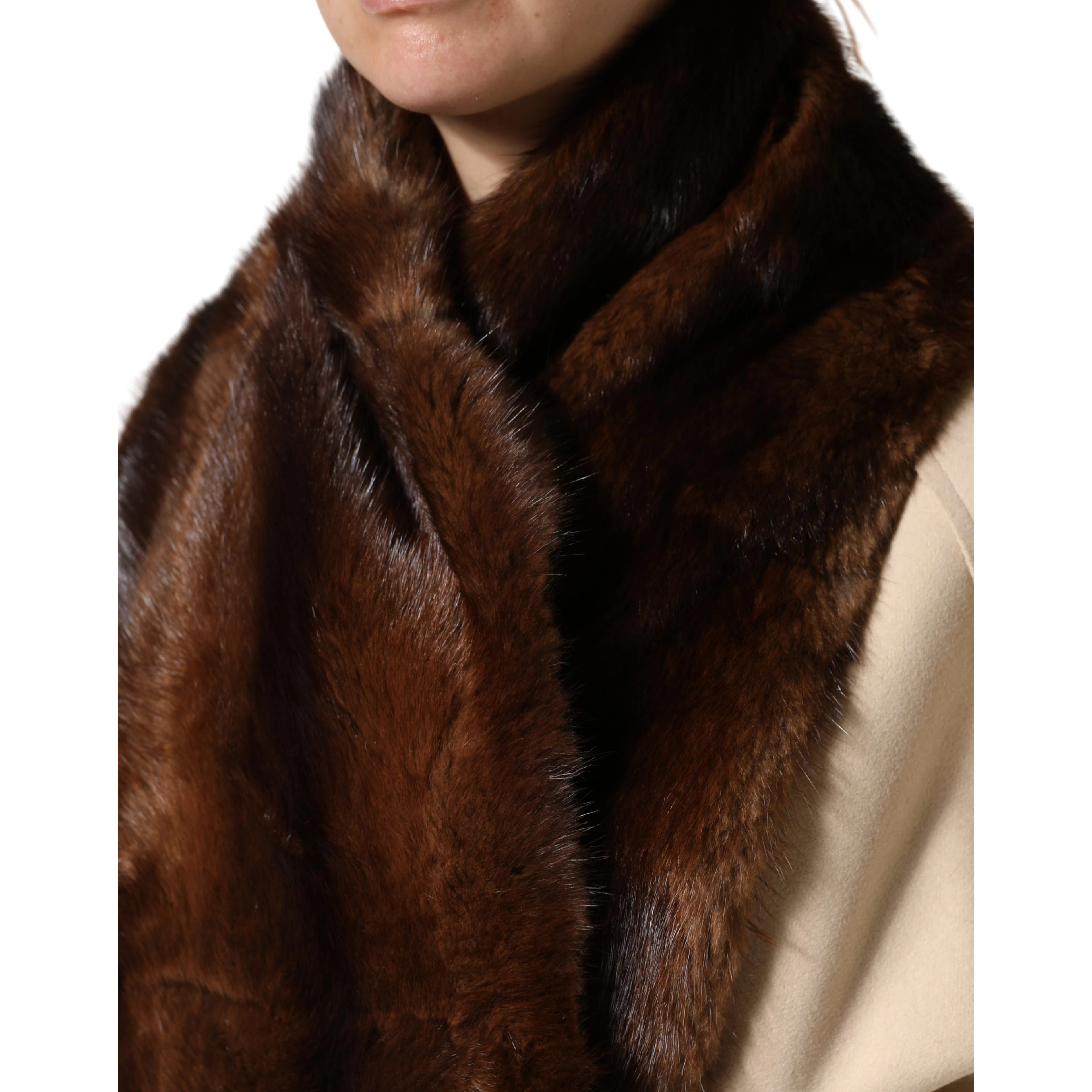 Black Brown Stripe Fur Shawl Wrap Scarf