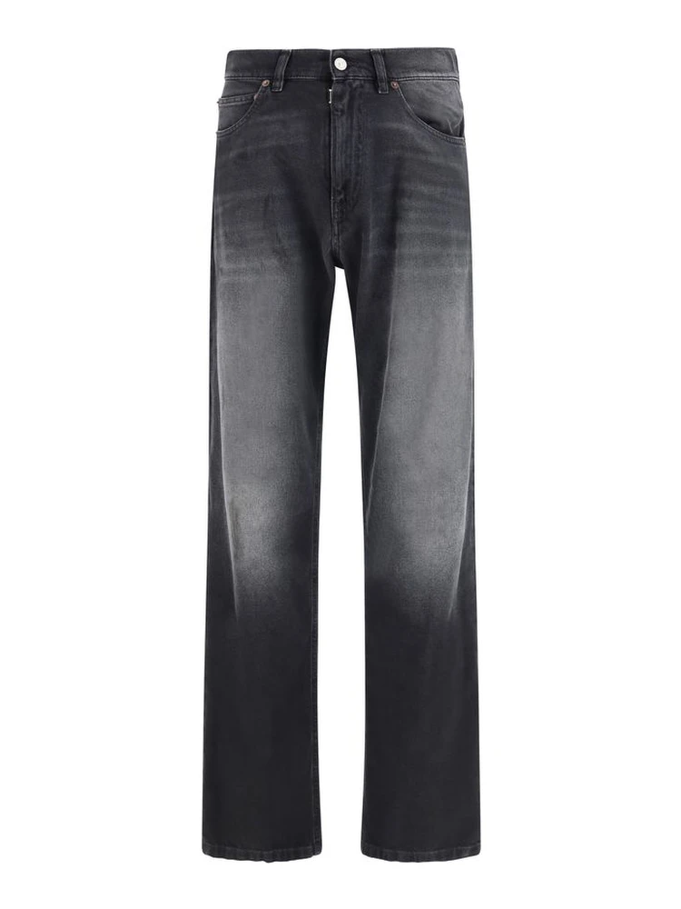 Black Cotton Straight-Leg Jeans