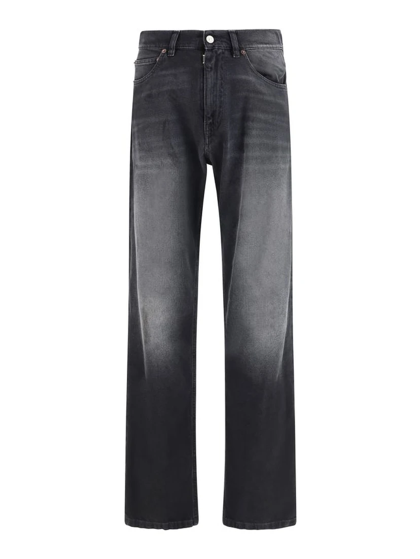 Black Cotton Straight-Leg Jeans