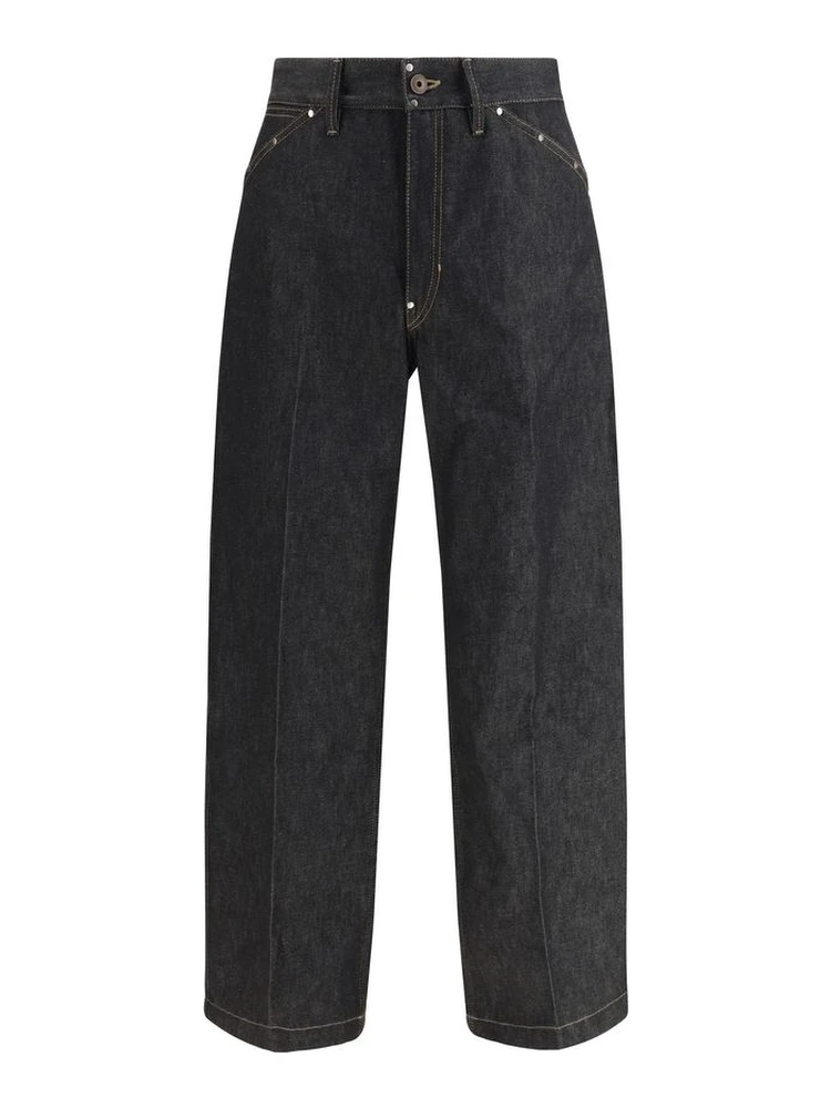 Blue Cotton Straight-Leg Jeans