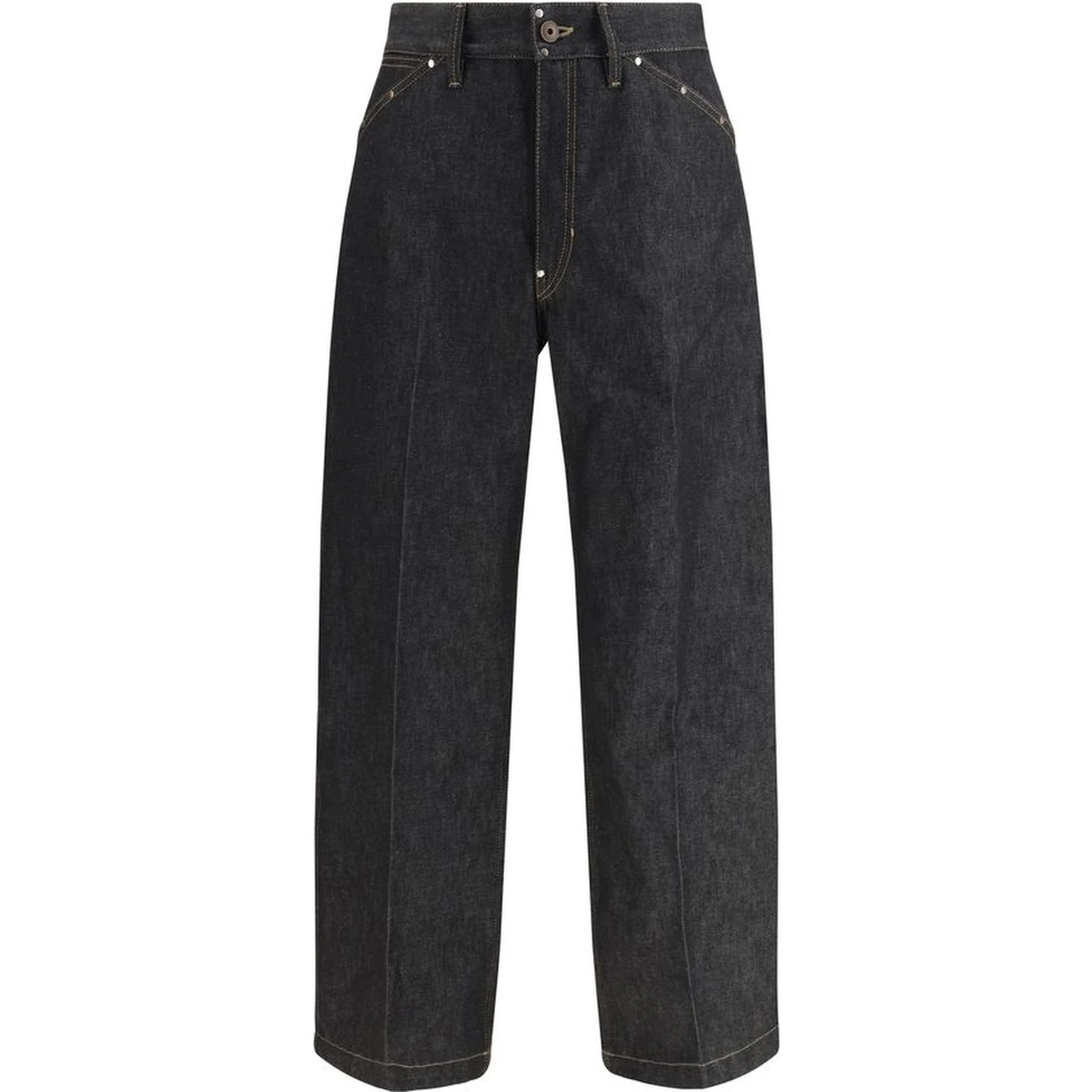 Blue Cotton Straight-Leg Jeans