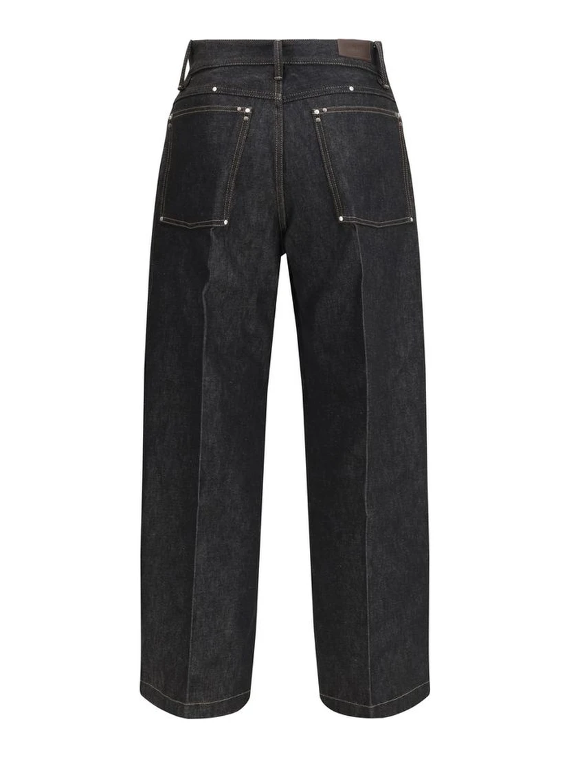Blue Cotton Straight-Leg Jeans