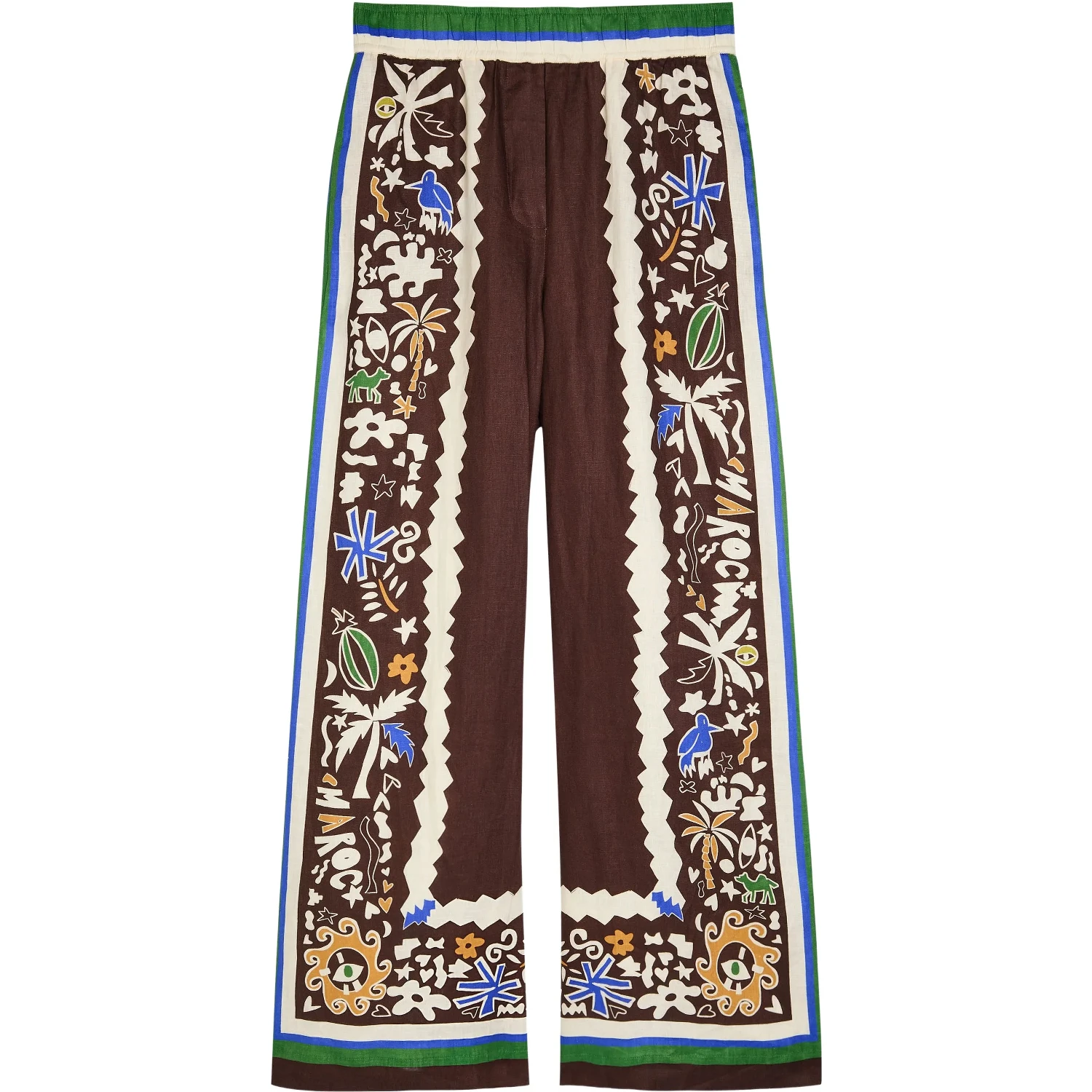 Printed wide-leg linen trousers