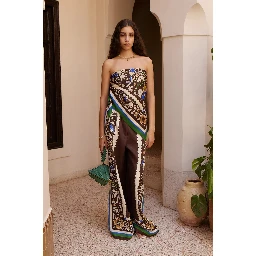 Printed wide-leg linen trousers