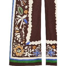 Printed wide-leg linen trousers