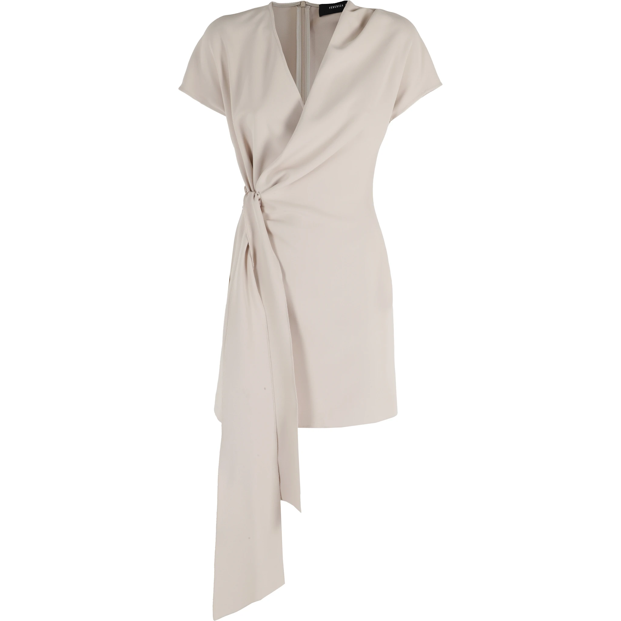 فستان قصير منسدل بياقة على شكل حرف V