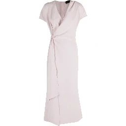 فستان كادي طويل منسدل بياقة على شكل حرف V