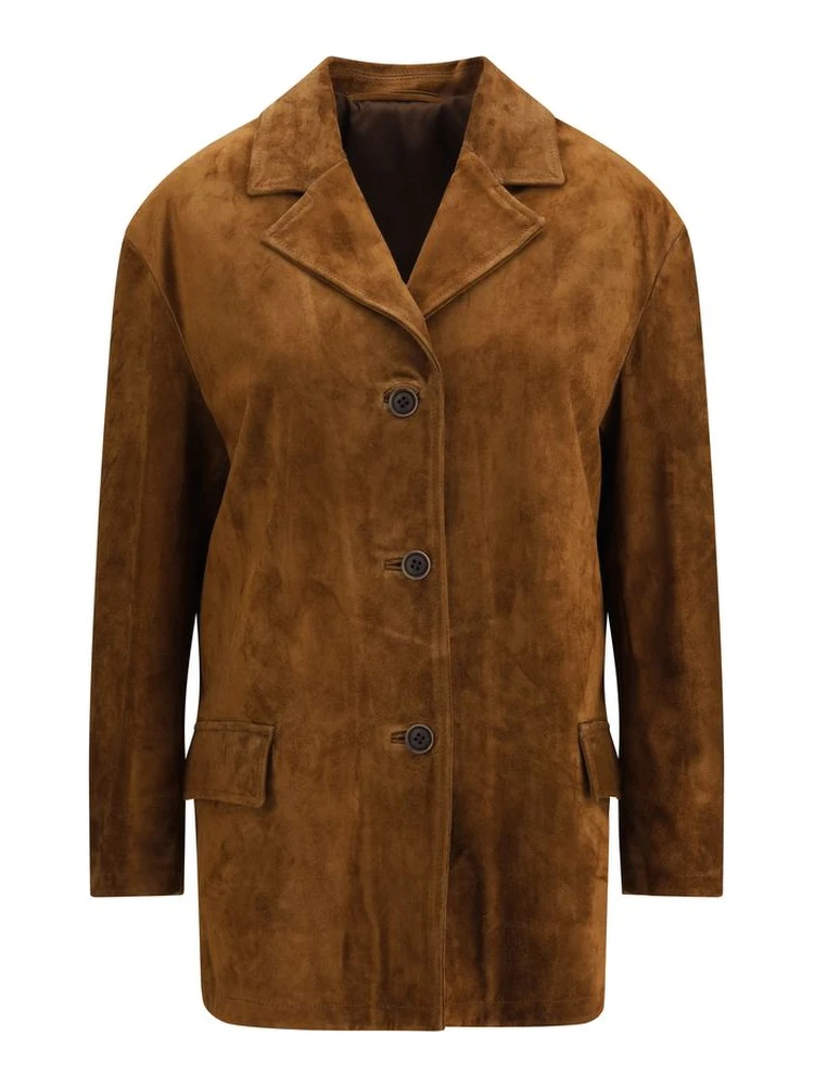 معطف بوس توروس من جلد العجل البني