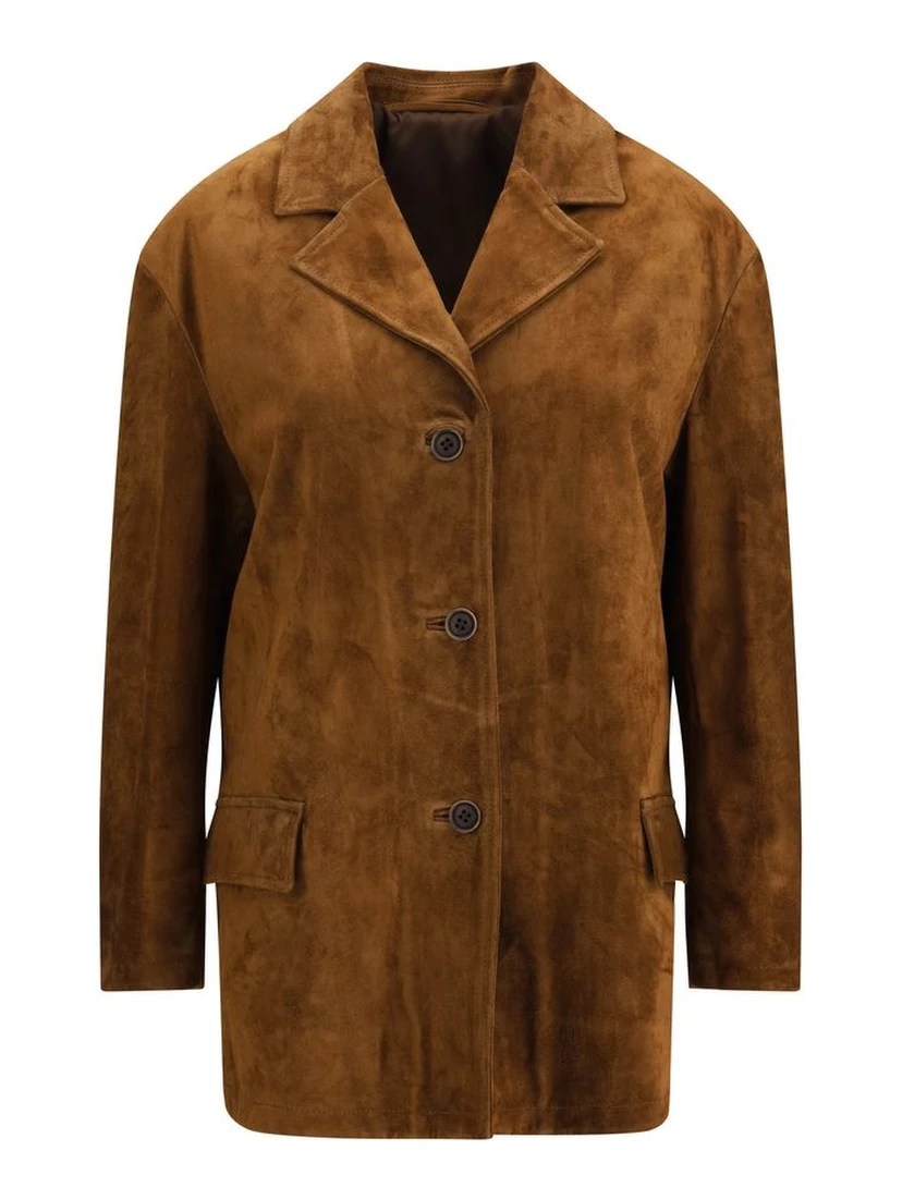 معطف بوس توروس من جلد العجل البني