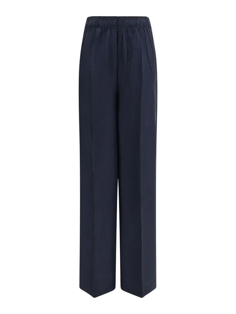 Blue Silk Casual Pants