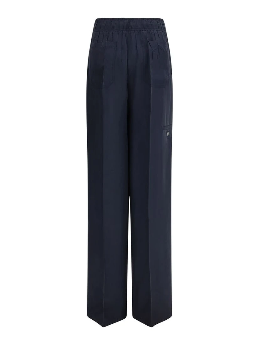Blue Silk Casual Pants
