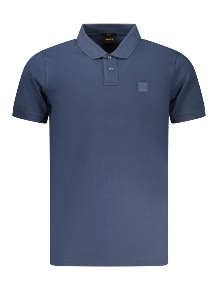 Blue Cotton Men Polo Shirt