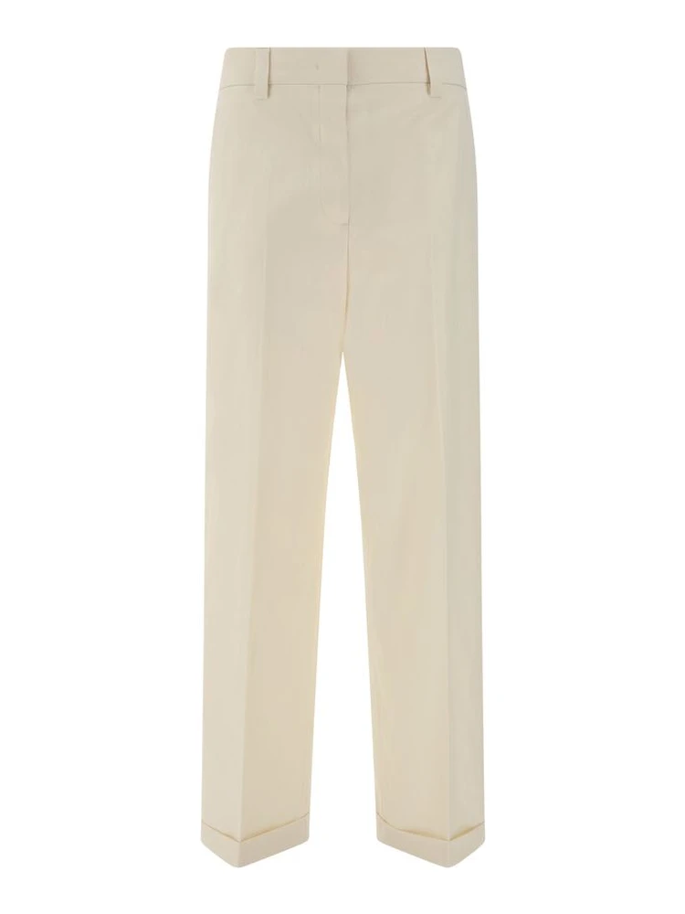 Beige Cotton Casual Pants
