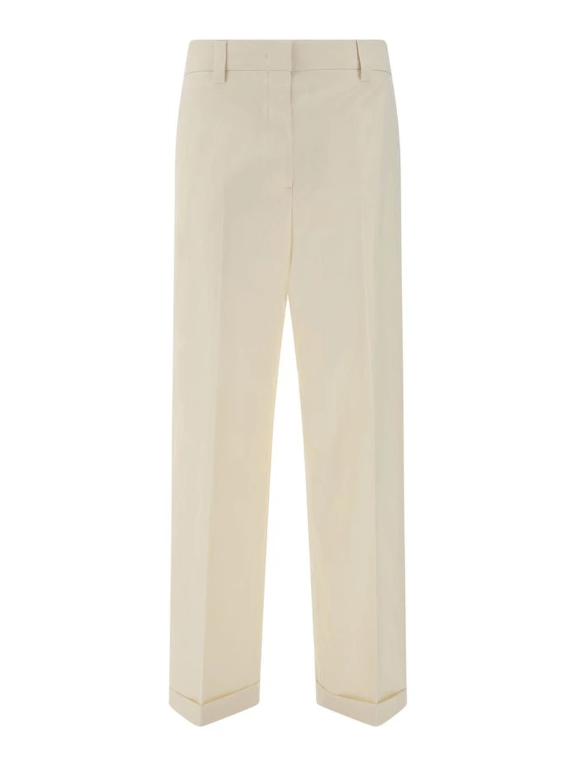 Beige Cotton Casual Pants