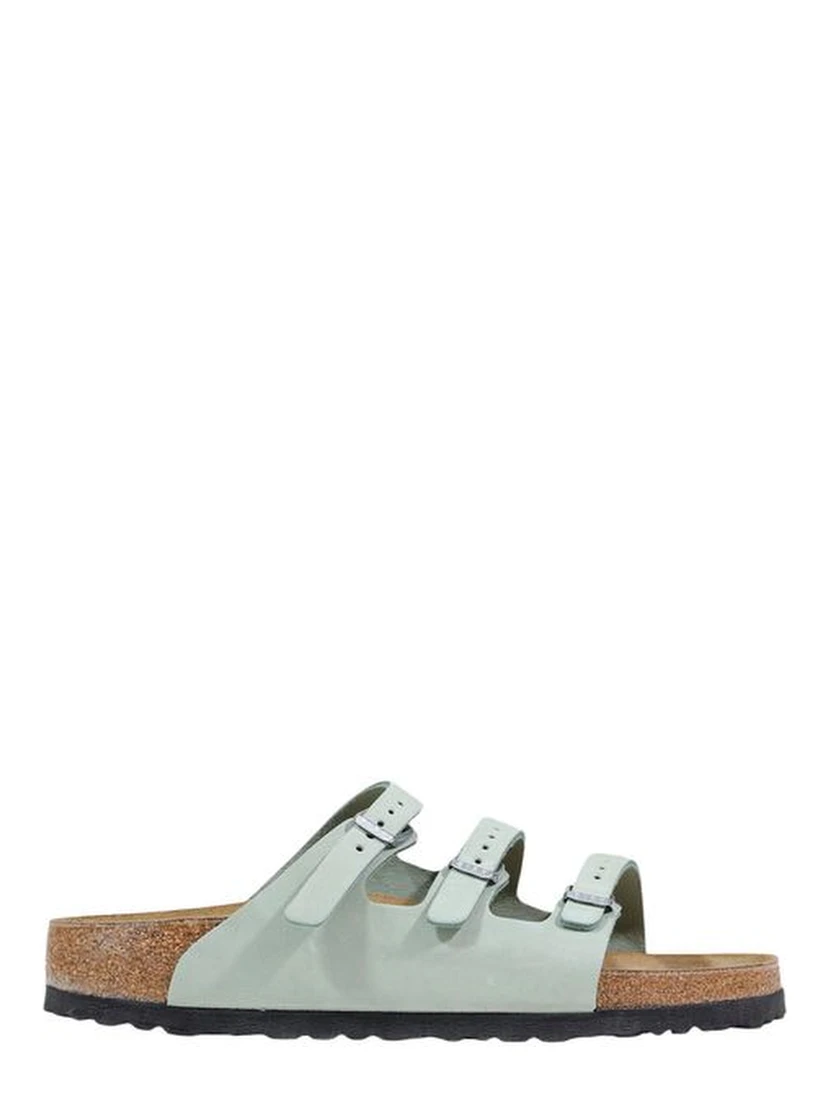 Green Leather Flat Sandals