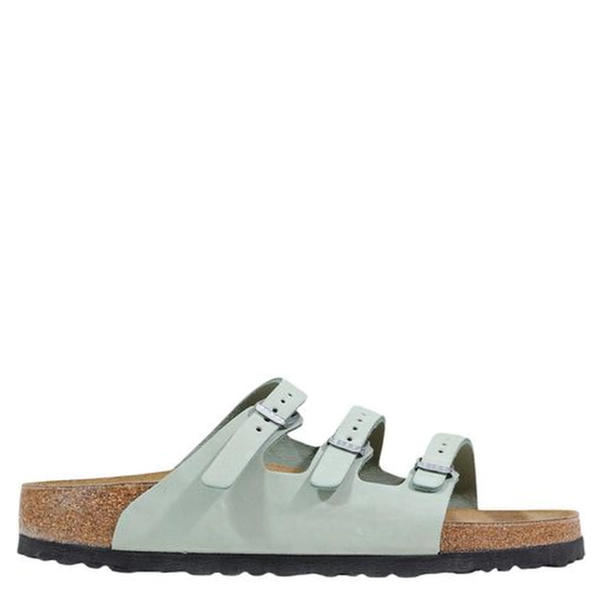Green Leather Flat Sandals