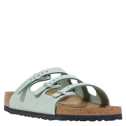 Green Leather Flat Sandals