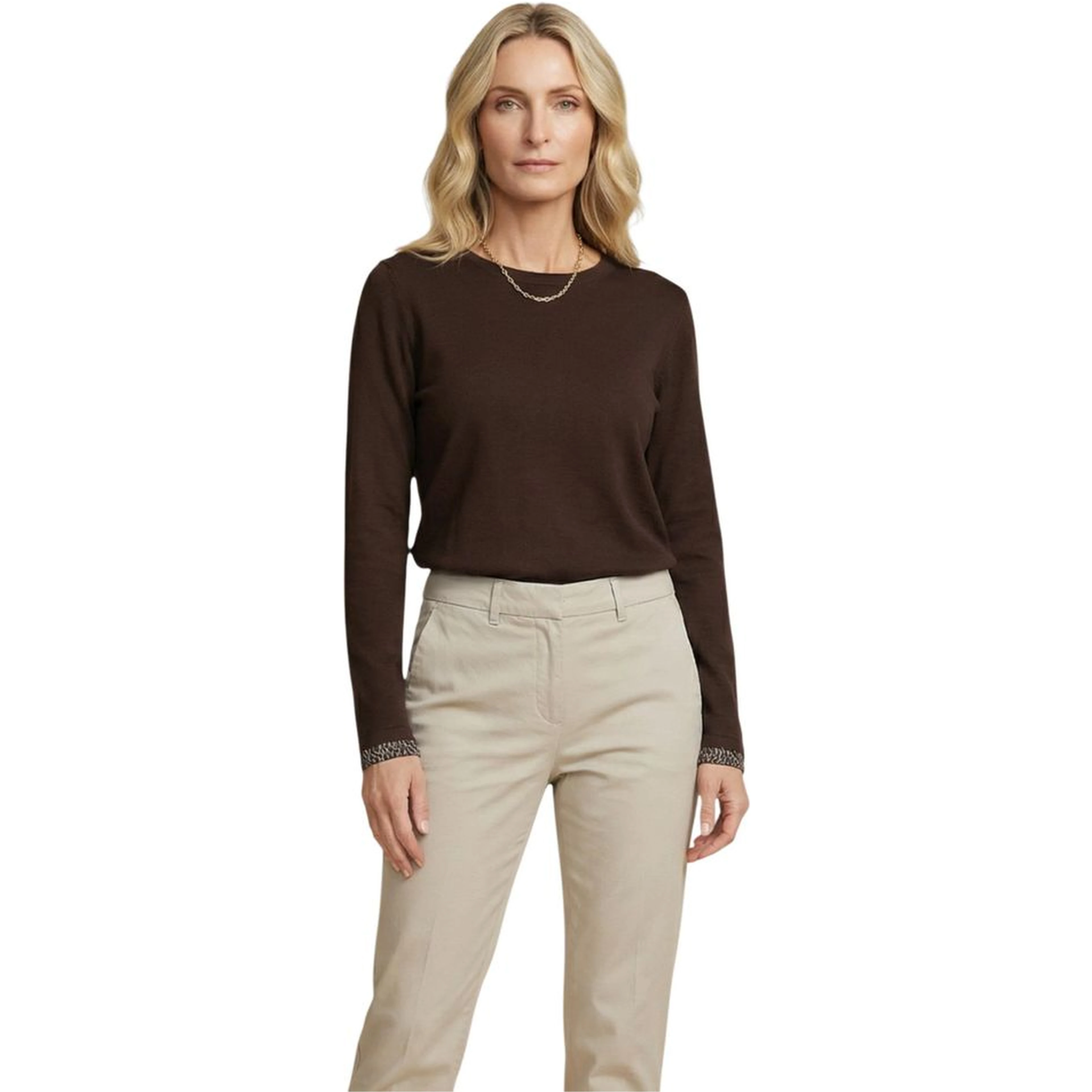 Brown Cotton Long Sleeve T-Shirt