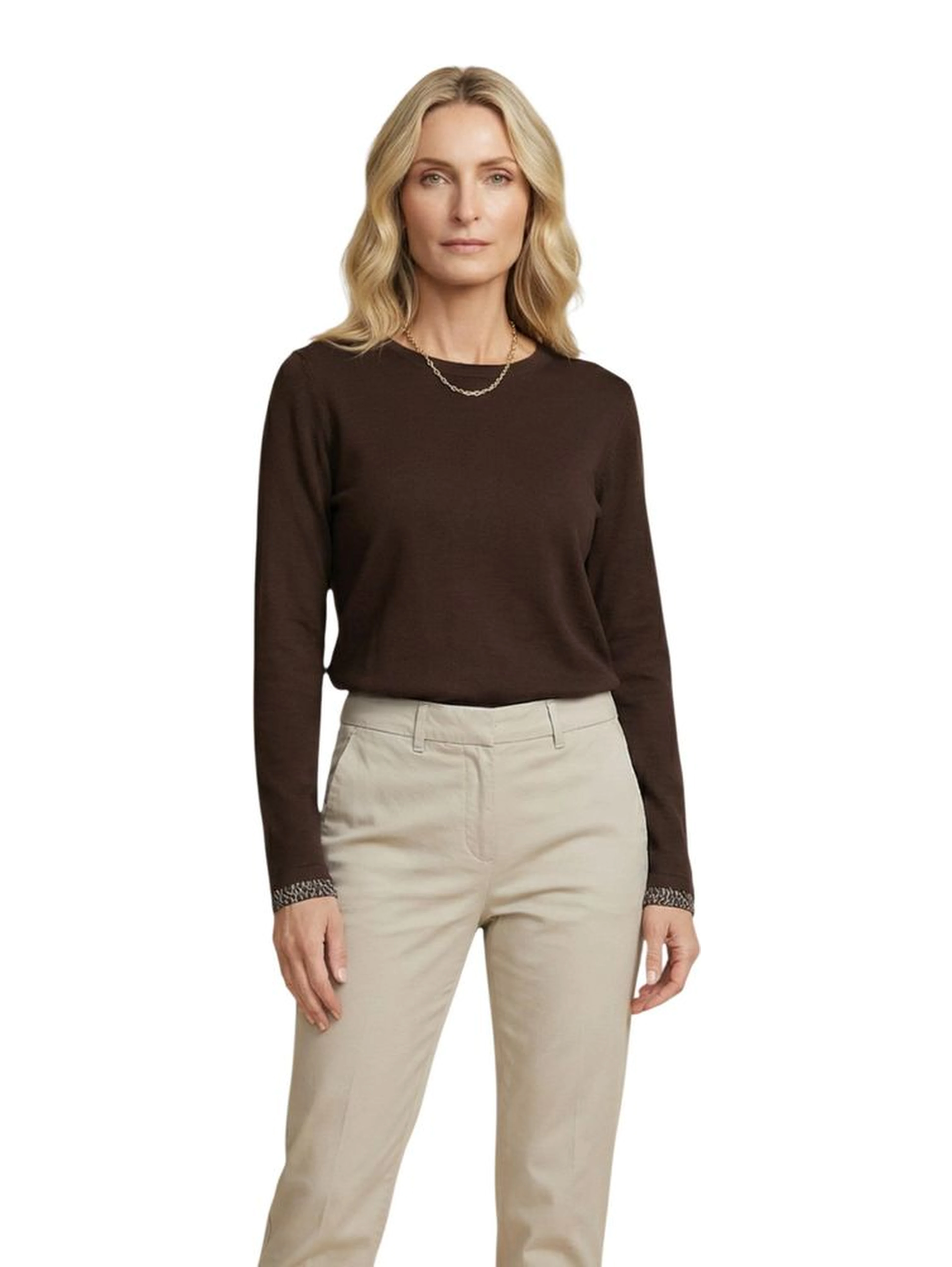 Brown Cotton Long Sleeve T-Shirt