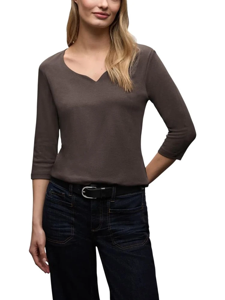 Brown Cotton Long Sleeve T-Shirt
