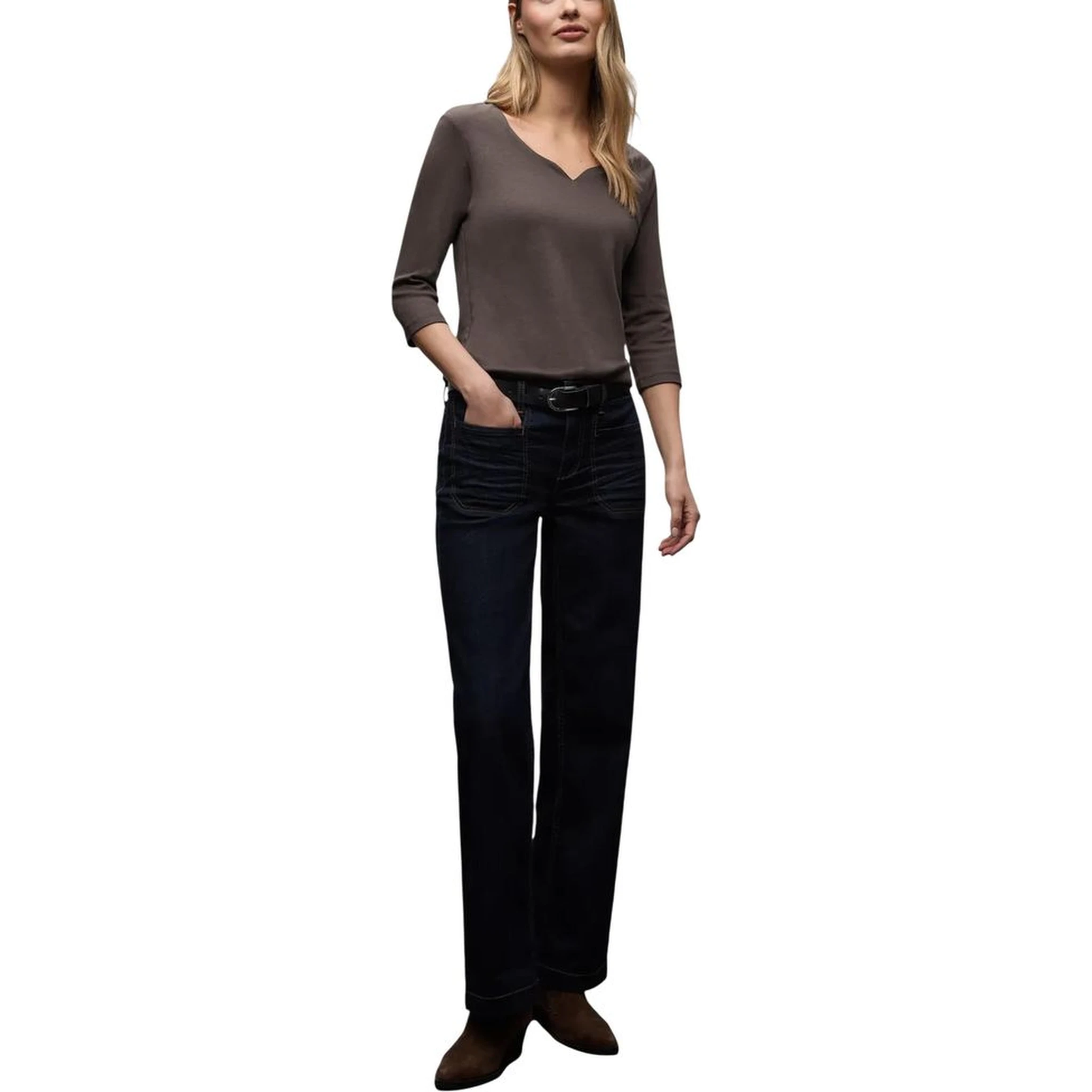Brown Cotton Long Sleeve T-Shirt