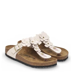 Pink Leather Flat Sandals