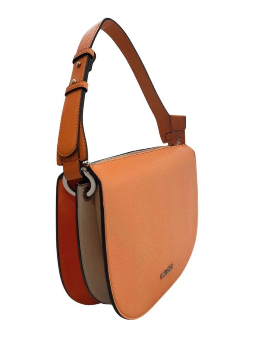 Orange Polyurethane Women Shoulder Bag
