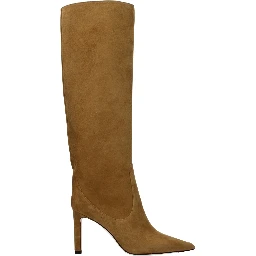 حذاء بكعب عالٍ من الجلد البني