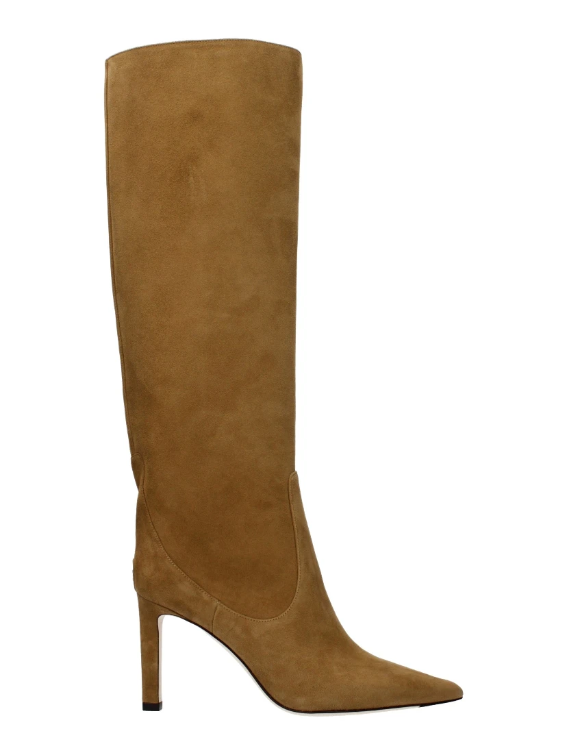 حذاء بكعب عالٍ من الجلد البني