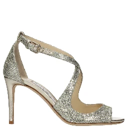 صندل بكعب ستيليتو ذهبي بلاستيكي