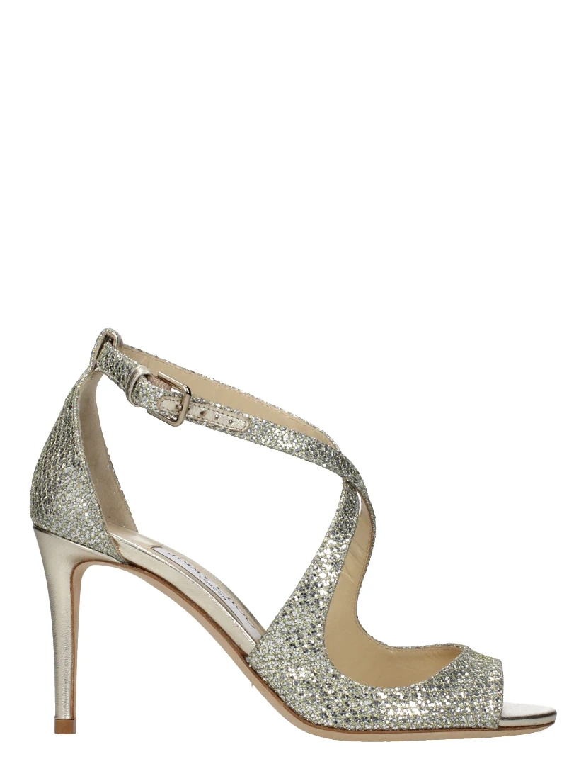 صندل بكعب ستيليتو ذهبي بلاستيكي