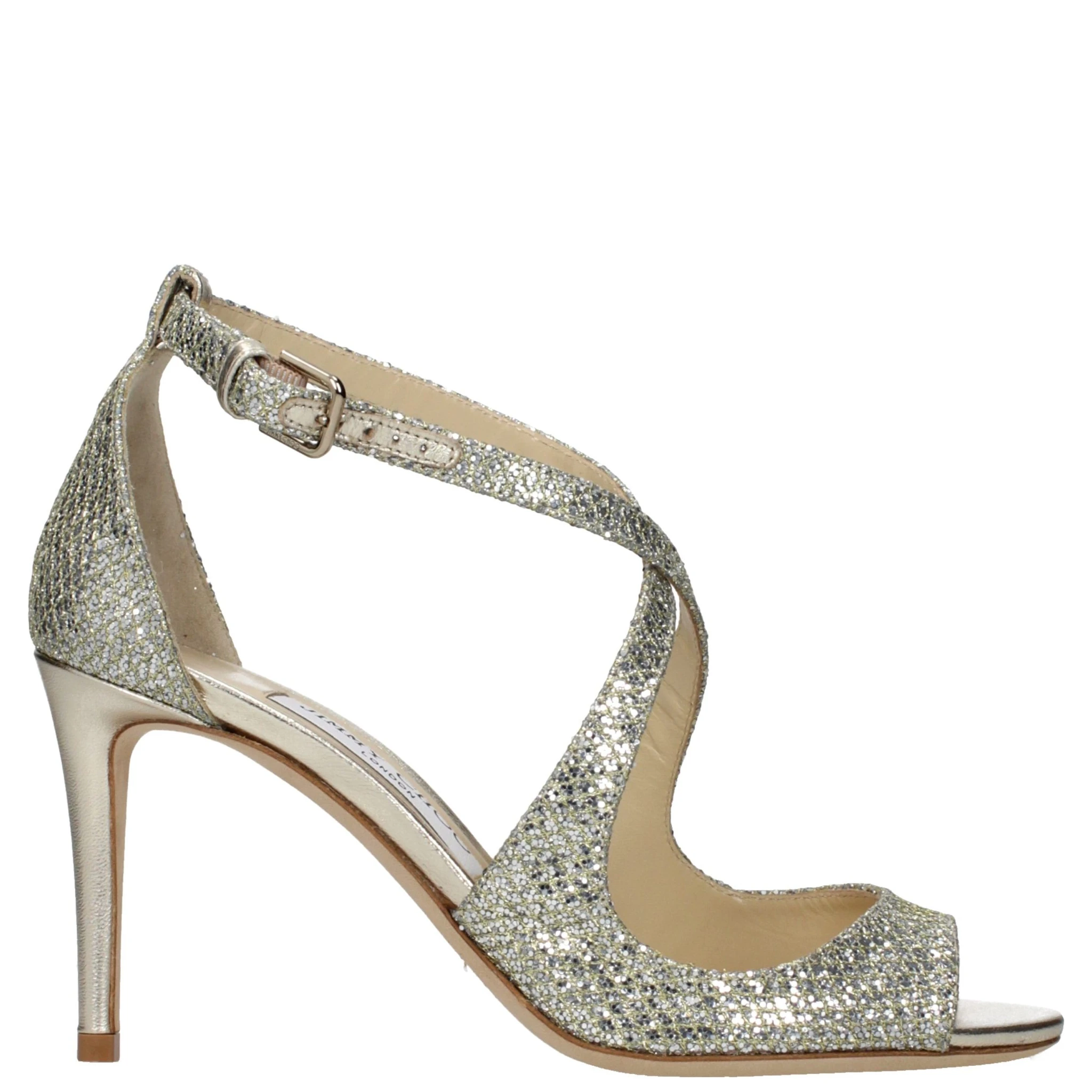 صندل بكعب ستيليتو ذهبي بلاستيكي