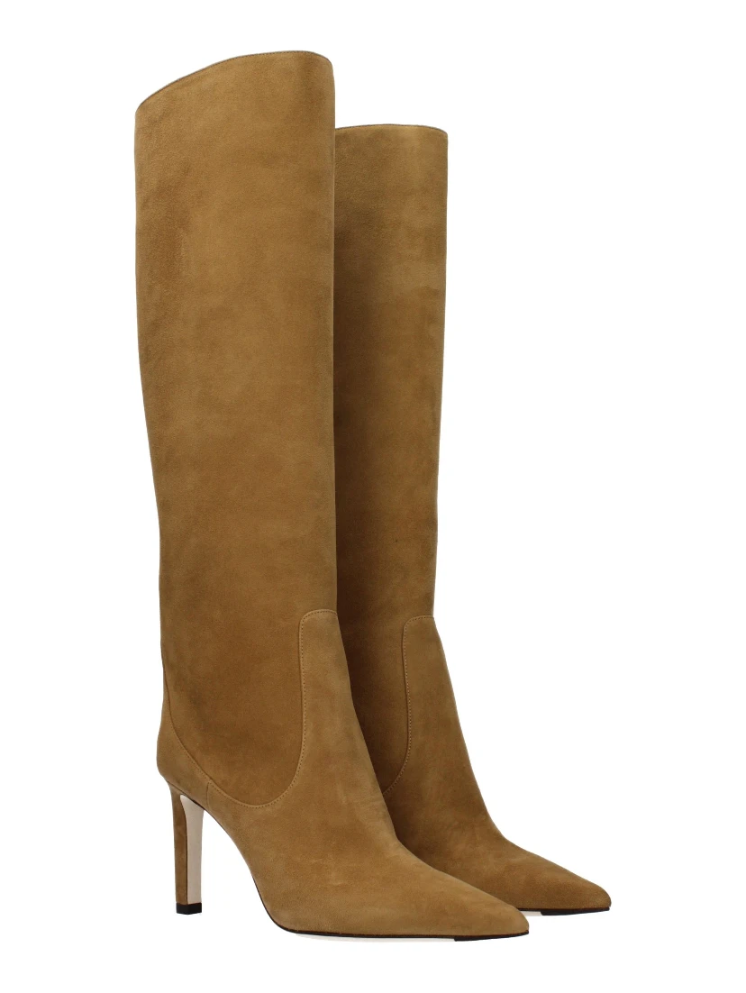 حذاء بكعب عالٍ من الجلد البني