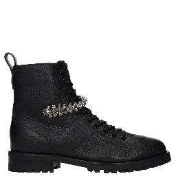 حذاء كاحل من الجلد الأسود