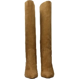 حذاء بكعب عالٍ من الجلد البني