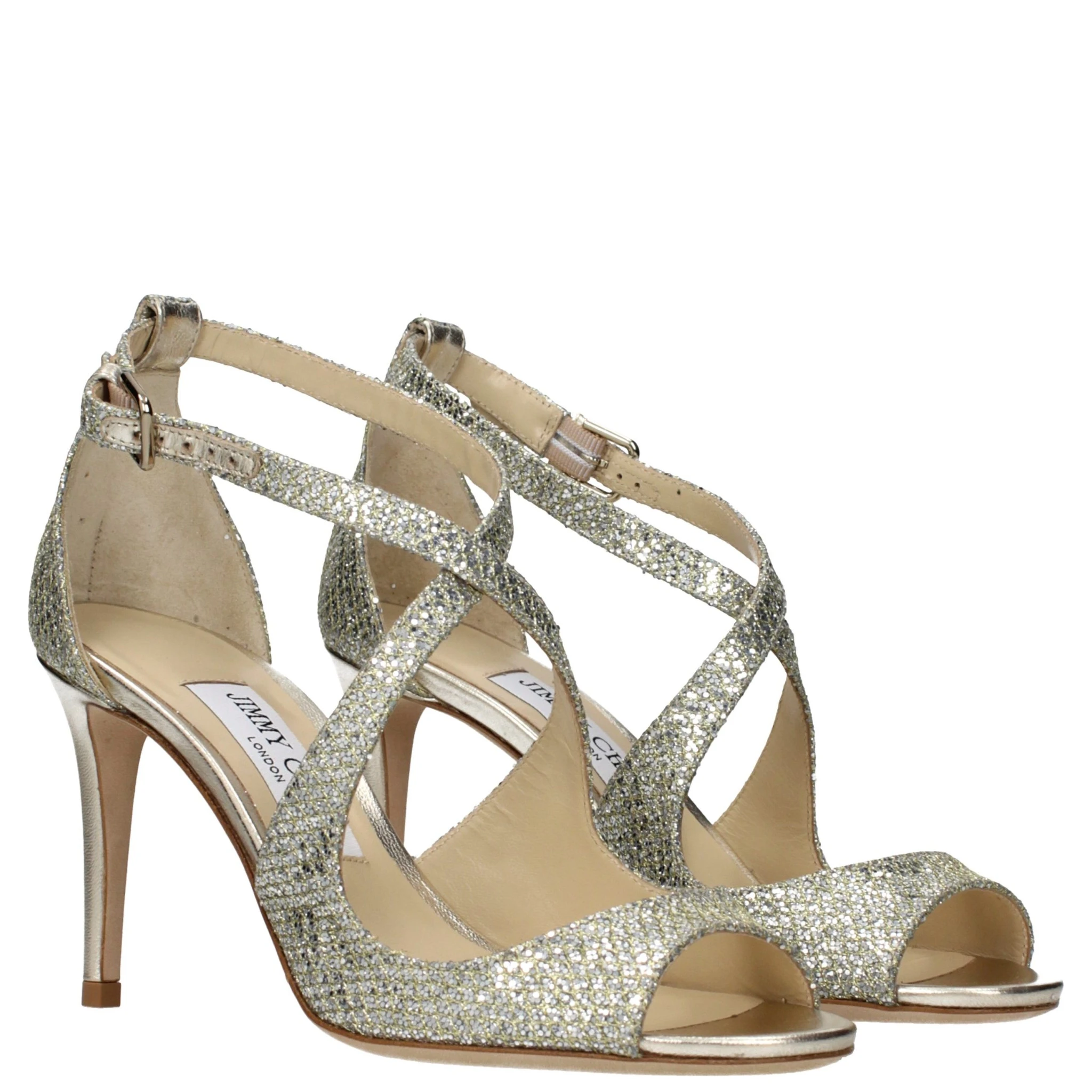 صندل بكعب ستيليتو ذهبي بلاستيكي