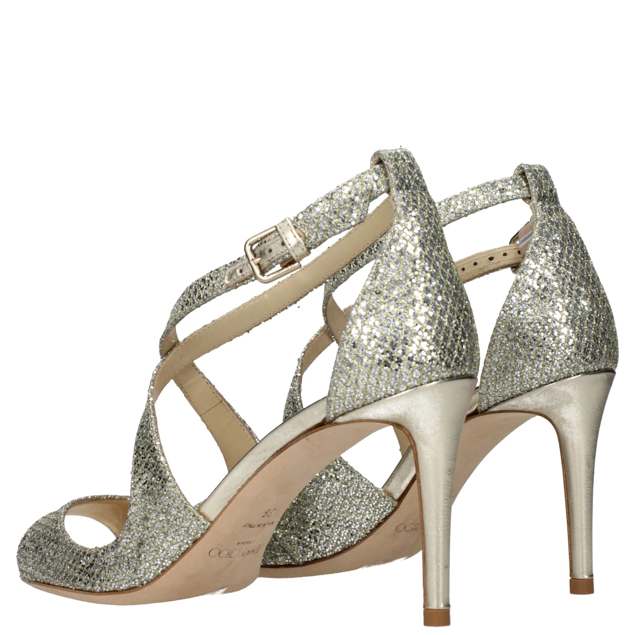 صندل بكعب ستيليتو ذهبي بلاستيكي