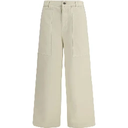 Beige Cotton Casual Pants