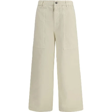 Beige Cotton Casual Pants