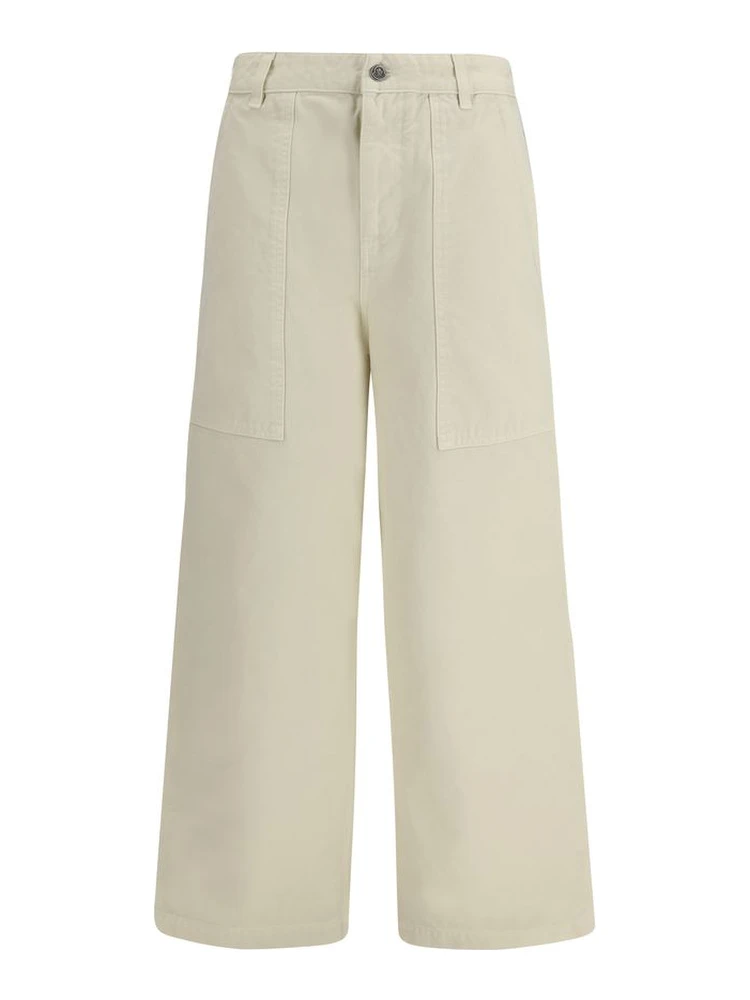 Beige Cotton Casual Pants