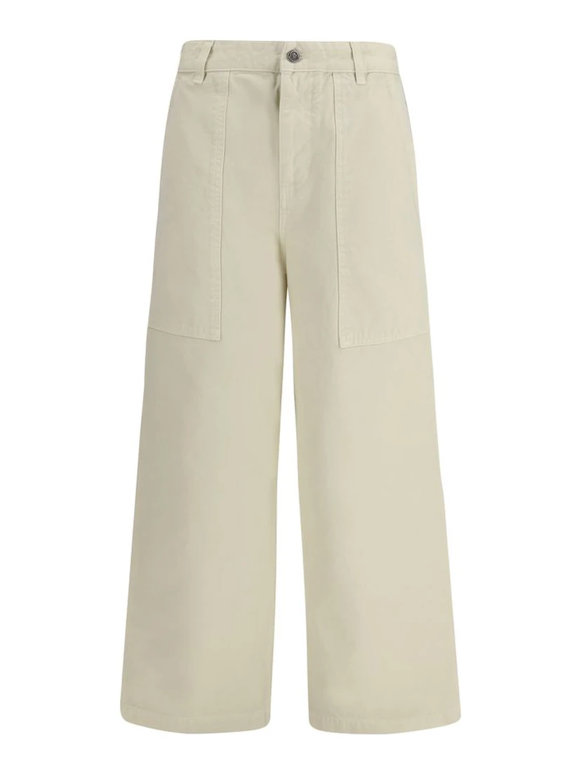 Beige Cotton Casual Pants