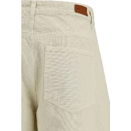 Beige Cotton Casual Pants