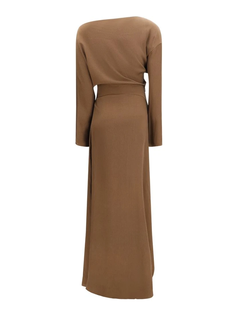 Brown Silk Casual Dress